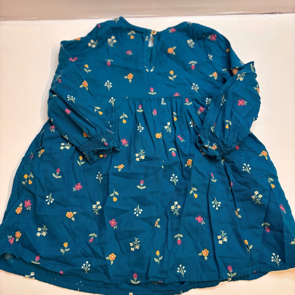 Cat Jack Girls Blue Floral Smocked‎ Long Sleeve Dress 3T Spring Dress Toddle